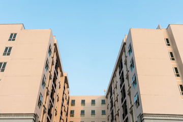 Low angle view of residential building condominium or apartment.