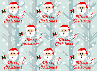 Christmas pattern with santa claus on a gray background with snowflakes
