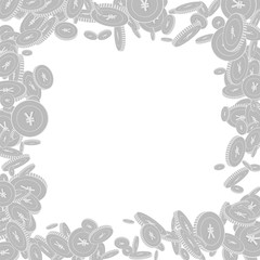 Chinese yuan coins falling. Scattered black and wh