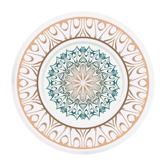 decorative plates for interior design. Empty dish, porcelain plate mock up design. Vector illustration. Decorative plates with Mandala ornament patterns