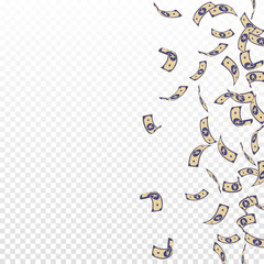 Chinese yuan notes falling. Sparse CNY bills on tr