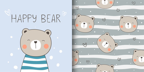 Estores personalizados com sua foto Greeting card and print pattern happy bear for fabric textiles kids.