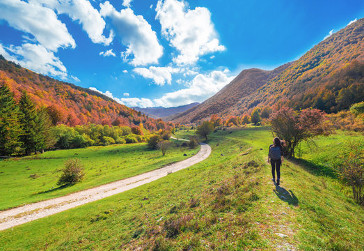 National Park of Abruzzo, Lazio and Molise (Italy) - The autumn with foliage in the italian mountain natural reserve, with little towns, wild animals like deer, Barrea Lake, Camosciara, Forca d'Acero
