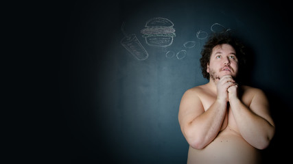 Diet and healthy lifestyle. Funny fat guy.