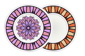 Set of two round decoration frame and mandala ornament. vector illustration.