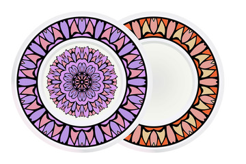 Set of two round decoration frame and mandala ornament. vector illustration.