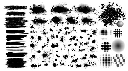Set of blots. Black spots of paint on a white background. Grunge frame of paint. Vector - obrazy, fototapety, plakaty