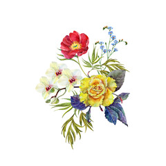 Watercolor bouquet of flowers. Illustration for design.