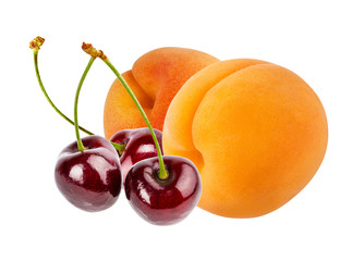 Apricot with cherry isolated on white background with clipping path