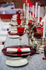 Red and White table setting for catering & decor purposes at corporate Christmas Gala Event Party