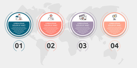 Vector flat infographic template. Line circles with text and icons for four diagrams, graph, flowchart, timeline, marketing, presentation. Business concept with 4 options