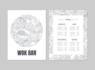 Work Bar Menu Template, Asian Cuisine Design Element Can Be Used for Bar, Cafe, Restaurant or Food Festival Hand Drawn Vector Illustration