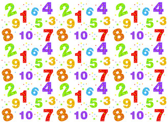 pattern of colored cartoon numbers on a white background