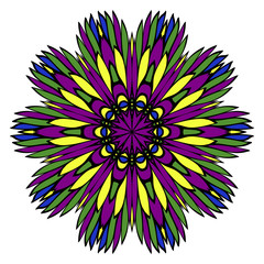 Pattern of mandala. Vector illustration. Modern Decorative floral color mandala. Decorative Cicle ornament. Floral design. Anti-stress therapy pattern.