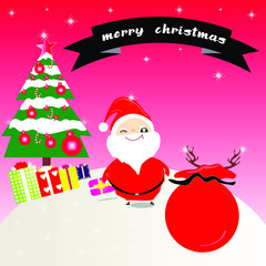 christmas card with santa claus and tree