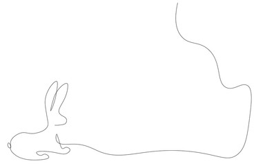 Bunny in forest continuous line drawing, vector illustration
