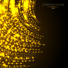 Obraz premium Gold lights shiny curved line glitters holiday festival on dark background.