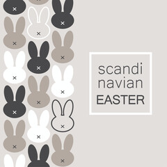 Cute Scandinavian Easter Bunny card with primitive geometric silhouettes of rabbit head in neutral colors