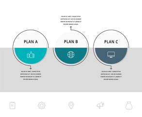 Vector flat infographic template. Line circles with text and icons for three diagrams, graph, flowchart, timeline, marketing, presentation. Business concept with 3 options