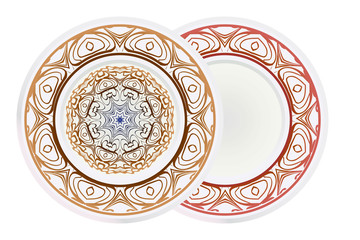 Set of round floral frame and mandala ornament. Vector illustration.