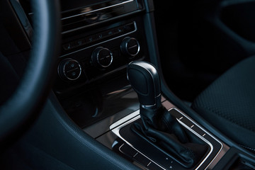 Fototapeta na wymiar Close up detailed view of interior of brand new modern car