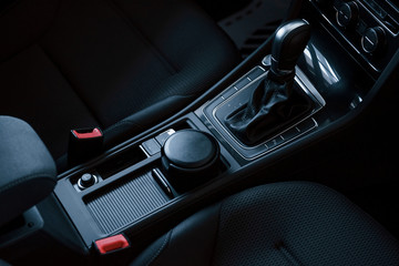 Fototapeta na wymiar Close up detailed view of interior of brand new modern car