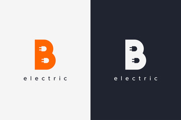 Simple Letter B Electricity Logo Concept Design Template isolated on white and black background. Flat Vector Illustration. © sangart