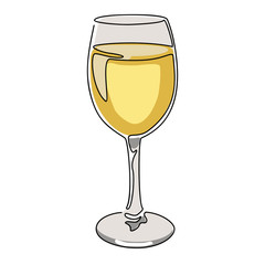 Colored continuous line drawing. Glass of white wine. Vector illustration.
