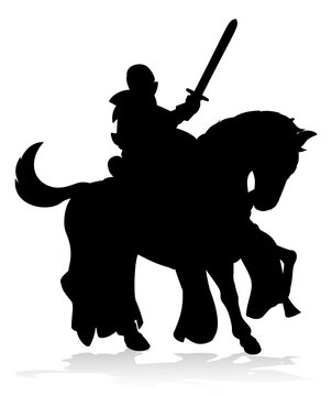 recommend clip art: A silhouette knight on a horse