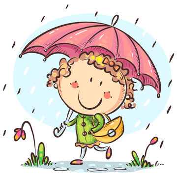 recommend clip art: Girl with an umbrella walks in the rain