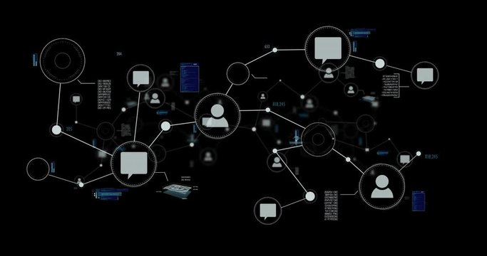 Network and data connections overlay on black - seamless loop - motion graphics animation