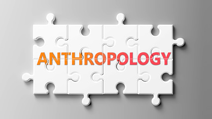 Anthropology complex like a puzzle - pictured as word Anthropology on a puzzle pieces to show that Anthropology can be difficult and needs cooperating pieces that fit together, 3d illustration