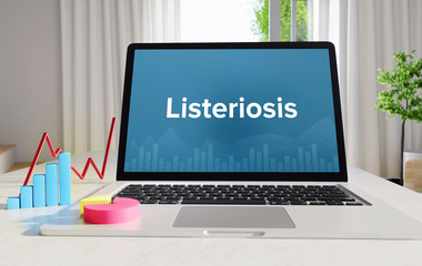 Listeriosis – Statistics/Business. Laptop in the office with term on the Screen. Finance/Economy.