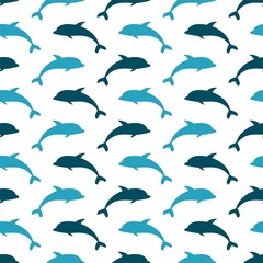 Seamless dolphin pattern. Simple silhouette vector background - 302869373