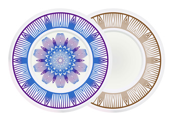 Vector set of two round frame and floral mandala ornament. For kitchen decoration, fashion print