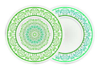 Set of two round decoration frame and Sacred Oriental Mandala. Floral Ornament. Vector Illustration