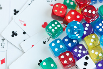 Dices and playing cards.