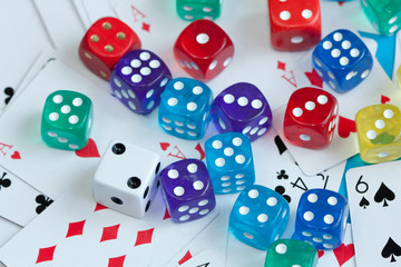 Dices and playing cards.