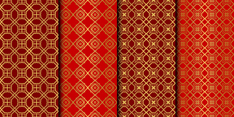 Set of Seamless Pattern With Abstract Geometric Style. Repeating Sample Figure And Line. Vector illustration. red gold color.