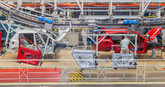 CAR MANUFACTURE ASSEMBLY LINE PREPARATION CAR BODY INTERIOR PARTS AND DOORS