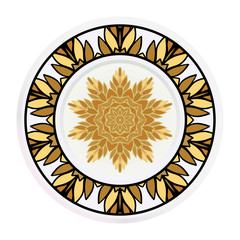Decorative plates for interior design. Tribal ethnic ornament with mandala. Vector illustration. White, gold color