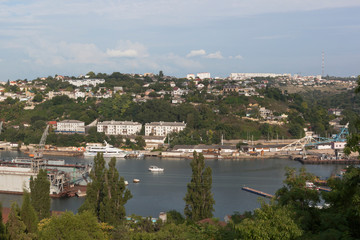 Fototapeta na wymiar View of the South Bay and Sevastopol port, Crimea
