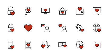 Friendship and love line icons. Interaction, mutual understanding and business promotion. Trust is love of home, and more, social responsibility icons. Linear set. Vector. Editable stroke. 480x480