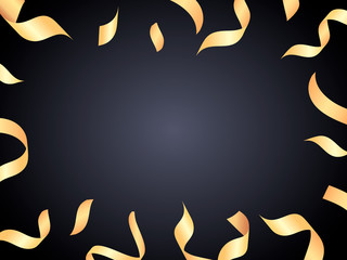 Golden confetti and serpentine background. Vector illustration banner or postcard