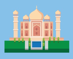 Taj Mahal, india landmark in flat illustration vector