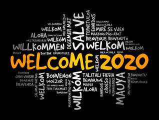 WELCOME 2020 word cloud in different languages, conceptual background