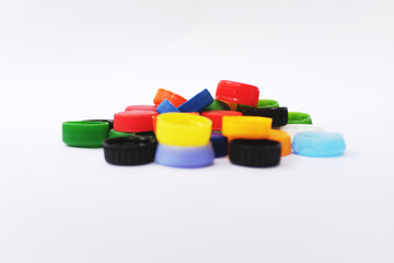colorful plastic caps of PET bottles