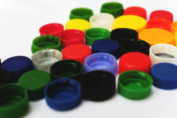 colorful plastic caps of PET bottles