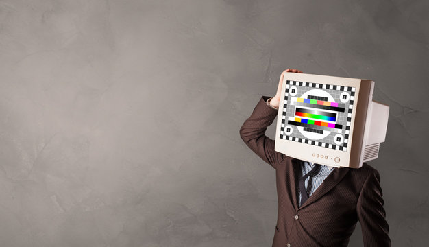 Young person with monitor head with no channel concept