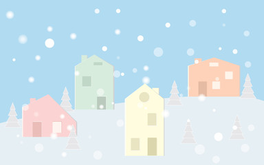 Fototapeta na wymiar The town in the snow falling place in pastel color